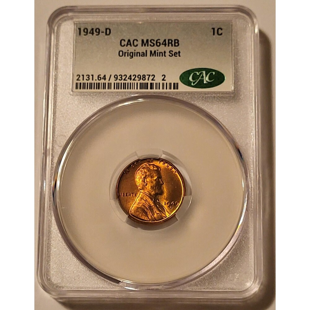 1949 D Lincoln Wheat Cent MS64 RB CACG